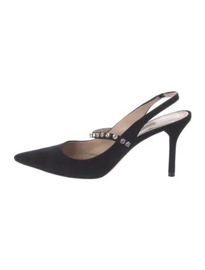 Pre-owned Miu Miu Suede Crystal Embellishments Slingback Pumps In Black