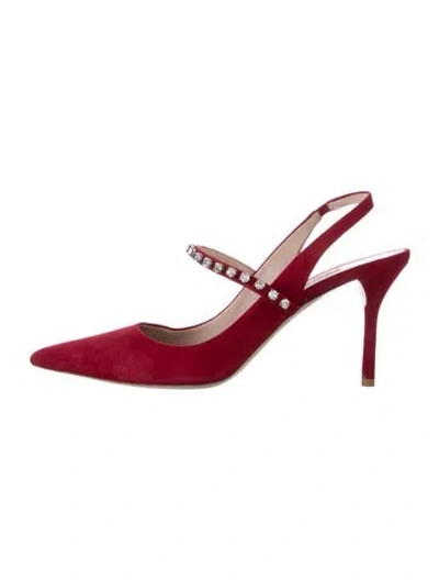 Pre-owned Miu Miu Suede Crystal Embellishments Slingback Pumps In Red