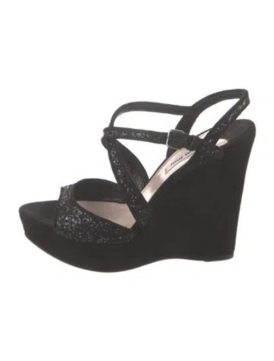 Pre-owned Miu Miu Suede Crystal Embellishments Slingback Sandals In Black