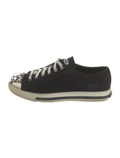Pre-owned Miu Miu Suede Crystal Embellishments Sneakers In Black