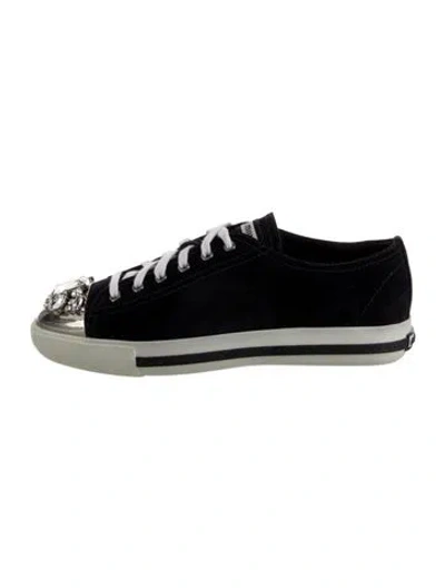Pre-owned Miu Miu Suede Crystal Embellishments Sneakers In Blue