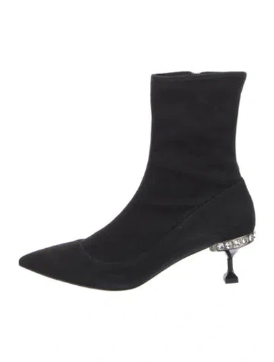 Pre-owned Miu Miu Suede Crystal Embellishments Sock Boots In Black