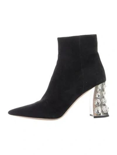 Pre-owned Miu Miu Suede Crystal Embellishments Sock Boots In Black