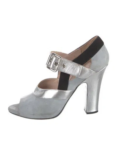Pre-owned Miu Miu Suede Cutout Accent D'orsay Pumps In Blue