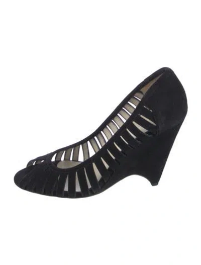 Pre-owned Miu Miu Suede Cutout Accent Pumps In Black