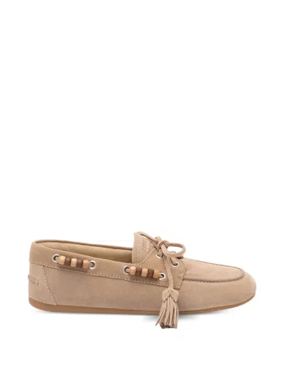 Miu Miu Suede Deck Shoes In Neutral