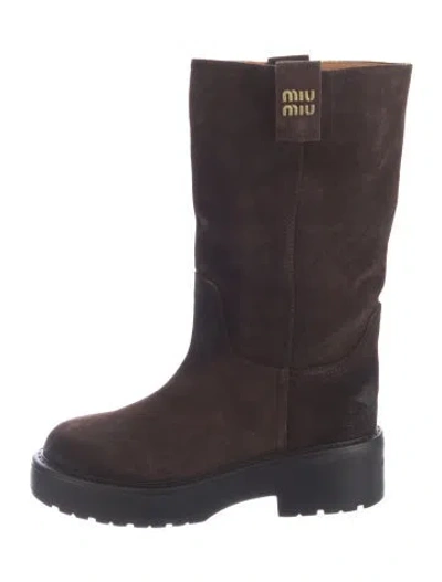 Pre-owned Miu Miu Suede Distressed Accents Boots In Brown