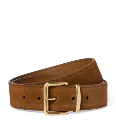 Miu Miu Suede Engraved-buckle Belt In Brown