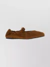 Miu Miu Suede Flat Ballerina Shoes With Ruched Detail In Brown