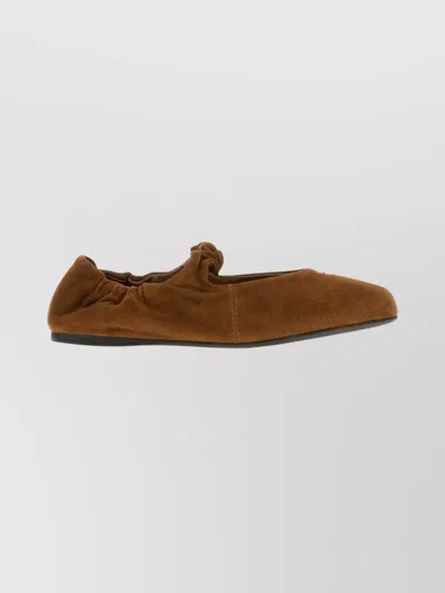 MIU MIU SUEDE FLAT BALLERINA SHOES WITH RUCHED DETAIL