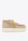 Miu Miu Suede Flatform Boots In Nude
