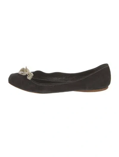 Pre-owned Miu Miu Suede Floral Print Flats In Black