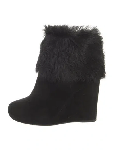 Pre-owned Miu Miu Suede Fur Trim Boots In Black