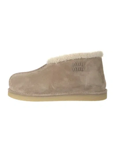 Pre-owned Miu Miu Suede Fur Trim Boots In Neutrals