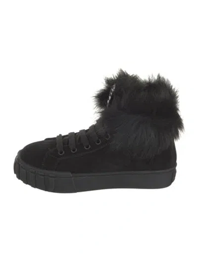 Pre-owned Miu Miu Suede Fur Trim Chunky Sneakers W/ Tags In Black