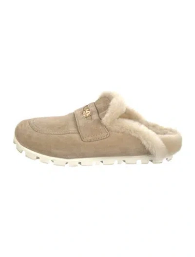 Pre-owned Miu Miu Suede Fur Trim Mules In Neutral