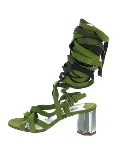 Pre-owned Miu Miu Suede Gladiator Sandals In Green