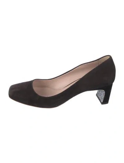 Pre-owned Miu Miu Suede Glitter Accents Pumps In Black