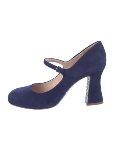 Pre-owned Miu Miu Suede Glitter Accents Pumps In Blue