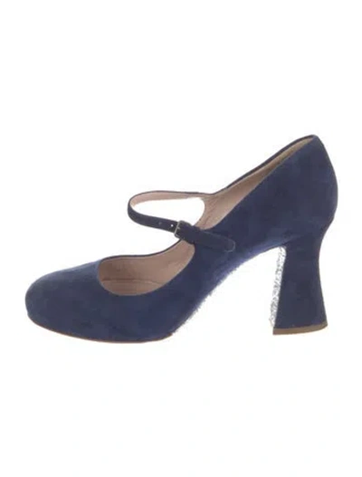 Pre-owned Miu Miu Suede Glitter Accents Pumps In Blue