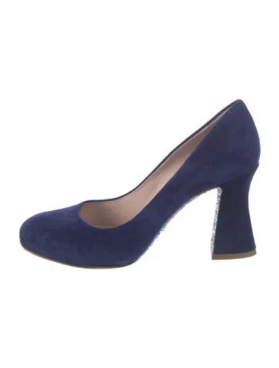 Pre-owned Miu Miu Suede Glitter Accents Pumps In Blue