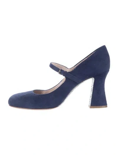 Pre-owned Miu Miu Suede Glitter Accents Pumps In Blue