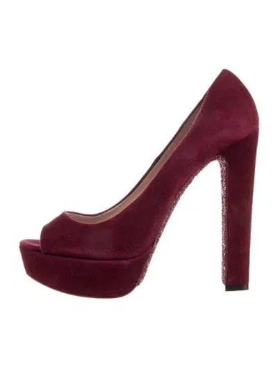 Pre-owned Miu Miu Suede Glitter Accents Pumps In Burgundy