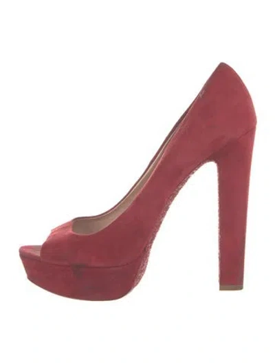 Pre-owned Miu Miu Suede Glitter Accents Pumps In Burgundy