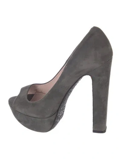 Pre-owned Miu Miu Suede Glitter Accents Pumps In Gray