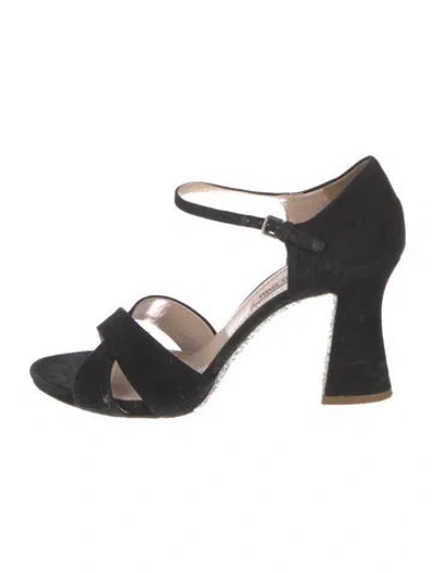 Pre-owned Miu Miu Suede Glitter Accents Sandals In Black
