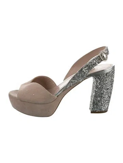 Pre-owned Miu Miu Suede Glitter Accents Slingback Pumps In Pink