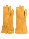 Miu Miu Logo Patch Suede Gloves In Ocra