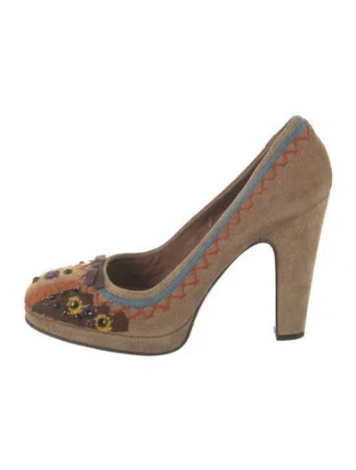 Pre-owned Miu Miu Suede Graphic Print Pumps In Blue/neutrals/orange