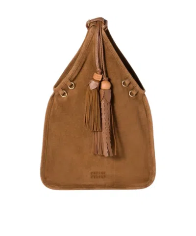 MIU MIU SUEDE HANDBAG WITH TASSELS