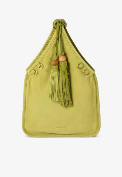 Miu Miu Suede Handbag With Tassels In Green