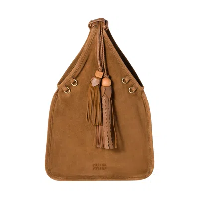 Pre-owned Miu Miu Suede Handbag With Tassels 'rovere' | Brown | Women's Size Onesize