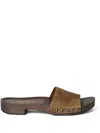 Miu Miu Distressed Suede Clogs Featuring Studded Detail In Cannella