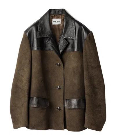 Miu Miu Panelled Button-up Jacket In Brown