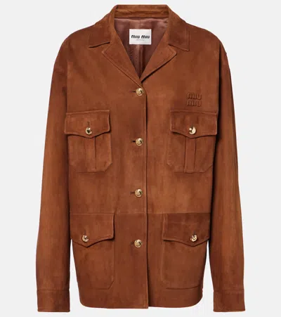 Miu Miu Jacke Aus Veloursleder In Brown
