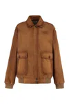 Miu Miu Lamb Leather Jacket Dropped Shoulders In Brown