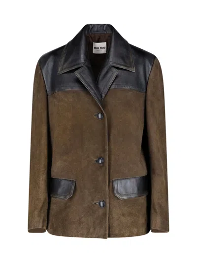 Miu Miu Suede Jacket In Brown