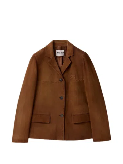 Miu Miu Suede Jacket In Brown