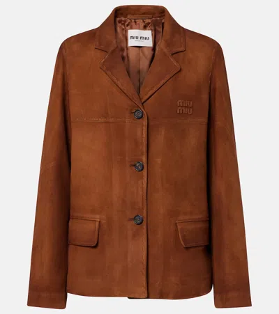 Miu Miu Suede Jacket In Brown