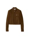 Miu Miu Long Sleeve Zip Up Jacket With Collar In Oliva