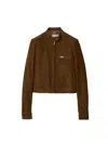 Miu Miu Long Sleeve Zip Up Jacket With Collar In Oliva