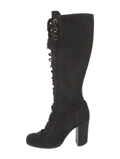 Pre-owned Miu Miu Suede Lace-up Boots In Black