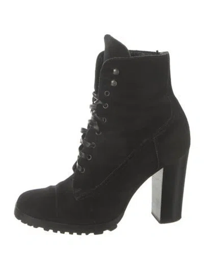 Pre-owned Miu Miu Suede Lace-up Boots In Black