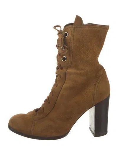 Pre-owned Miu Miu Suede Lace-up Boots In Brown