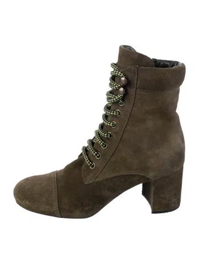 Pre-owned Miu Miu Suede Lace-up Boots In Green