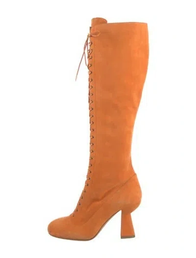 Pre-owned Miu Miu Suede Lace-up Boots In Orange